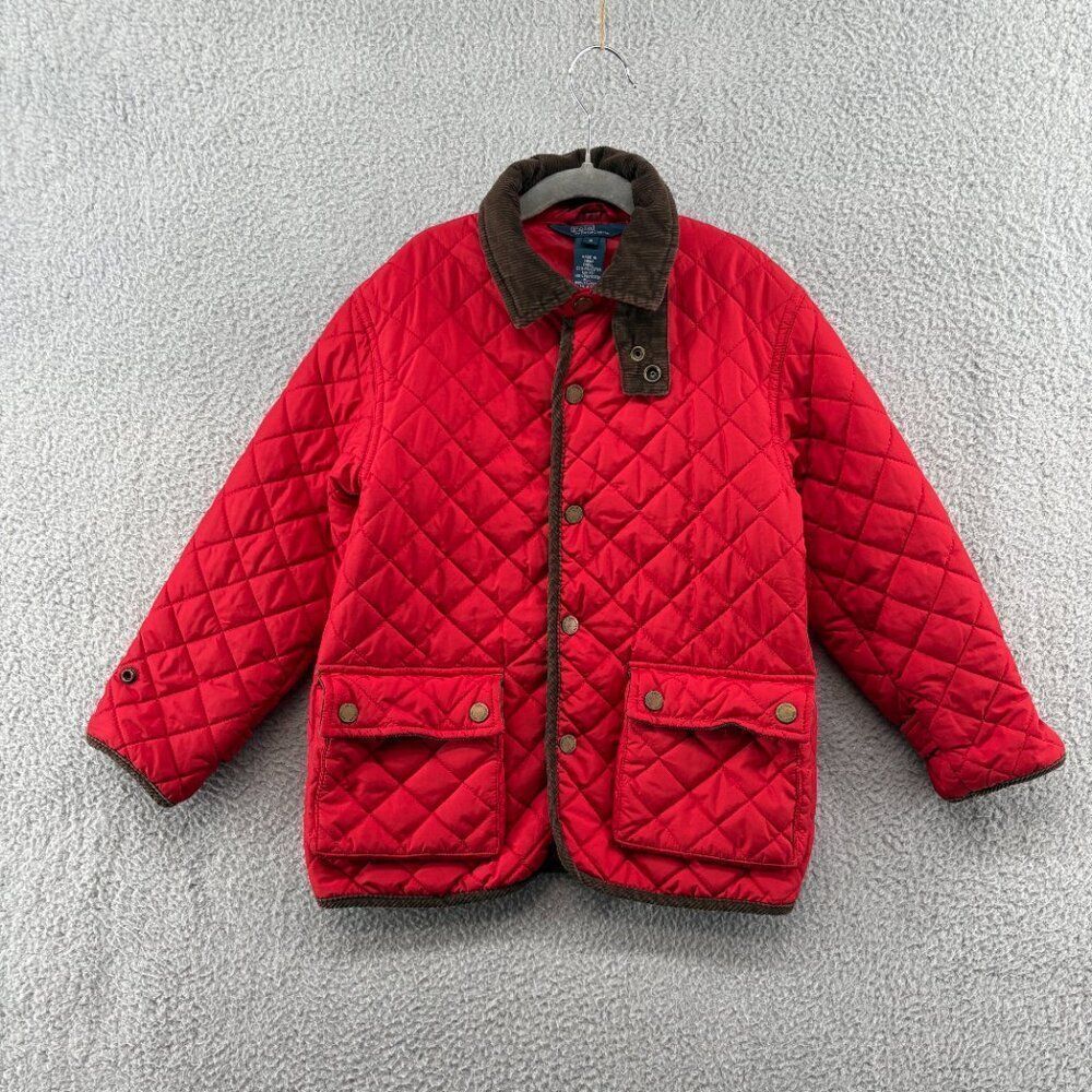 Polo Ralph Lauren Boys Red Quilted Barn Jacket Corduroy Collar Size 5